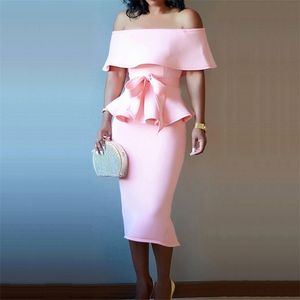 Pink Two Piece Set Women Party Date Night Dress Off Shoulder Peplum Ruffles Sashes 2 Piece Outfits for Women Skirts and Top 2XL 210730