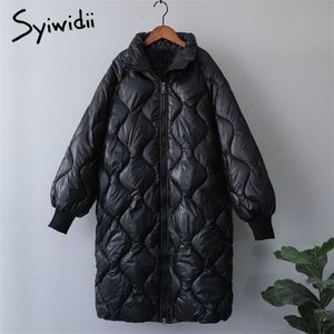 SYIWIDII 여자 파크스 의류 여성용 재킷 베이지 블랙 코튼 캐주얼 따뜻한 패션 지퍼 긴 겨울 버블 코트 210910