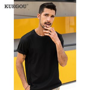 KUEGOU однотонная мужская футболка из смешанного хлопка с коротким рукавом, модная лоскутная футболка, летняя футболка высокого качества, большие размеры ZT-90072 210524