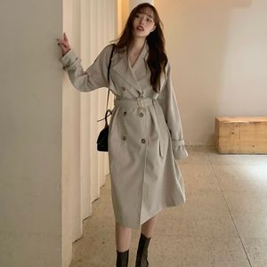 2 colori casual tinta unita doppio petto outwear fusciacche cappotto da ufficio stile coreano lungo design lungo trench donna (C2972 210423
