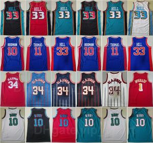 Vintage Basketball Vintage Isiah Thomas Jersey 11 Michael Mike Bibby Grant Hill 33 Dennis Rodman 10 Tracy McGrady 1 Hakeem Olajuwon 34 Oddychaj retro gorący mężczyźni