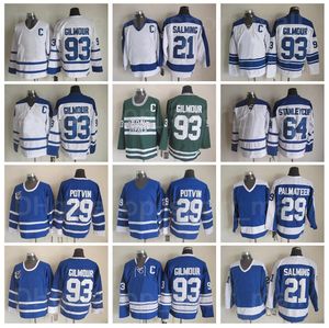 Men Vintage Classic Ice Hockey 93 Doug Gilmour Jersey 64 Stanleycup 29 Felix Potvin 29 Mike Palmateer 21 Borje Salming 17 Wendel Clark Retro Stitched Blue White Color