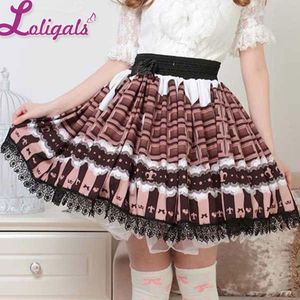 Gonna Lolita in pizzo pieghettato color cioccolato adorabile in stile giapponese per gonne da ragazza