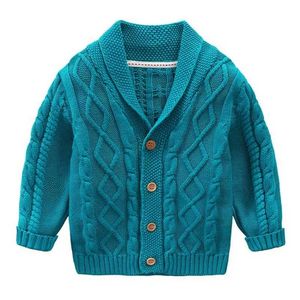 Children's Winter Sweater Cardigan Sweater Boys Long Sleeve V-neck Solid Color Casual Fashion Sweaters For 1-10 Year Old Kids 211106