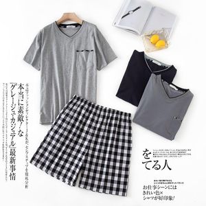 Men's Sleepwear Mens Lounge Wear V-neck Summer Short-sleeved Shorts Plus Fat Plaid Pajama Suit Men Nightwear Pantalon Corto Pijama Hombre
