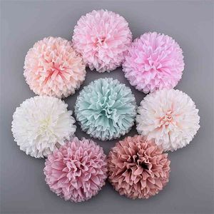 20PCS 10cm Large Artificial Pompom Silk Flowers Head Hydrangea Home Wedding Decoration DIY Scrapbooking Fake Flower Wreaths 210706