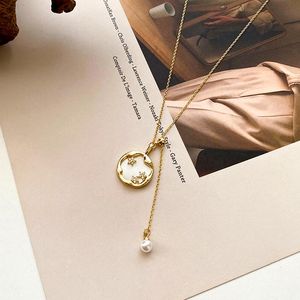 Hänghalsband Trendiga finstjärna Pearl Fritillaria Chain Necklace For Women Girl Accessories Korean Fashion Jewelry Shiny Zircon
