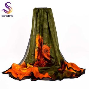 [Bysifa] 100% silke halsduk kvinna van gogh solros design långa halsdukar märke tillbehör vinter halsdukar foulard 180 * 110cm Q0828