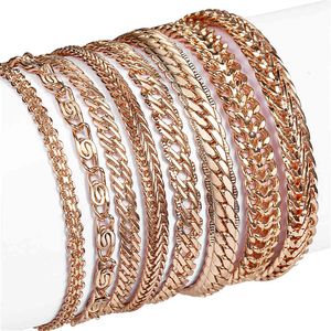 21 Stile 585er Roségold-Armband für Damen, Herren, Mädchen, Schneckenpanzer/Webverbindung, Fuchsschwanz, gehämmerte Bismark-Perlenketten, 20 cm, CBB1A