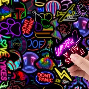 Finger Toys Cartoon Neon Light Graffiti Stickers Car Guitar Motorcycle Luggage Suitcase DIY Classic Toy Decal Sticker for Kid