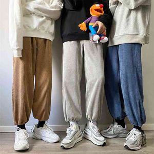 Privatinker homens sólido cor retas calças de harém coreano solto corduroy outono inverno streetwear masculino casual 210715