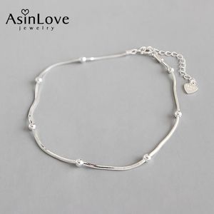 Asinlove Real 925 Sterling Silver Unikalne okrągłe koraliki Snake Bone Anklet Kreatywny Handmade Designer Fine Jewelry Dla Kobiet Prezent