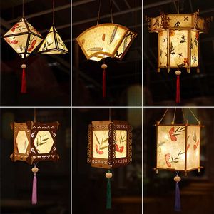 DIY chiński pałac retro styl przenośny niesamowity kwiat światła lampa party świecące latarnie do połowy jesień festiwal prezent Q0810