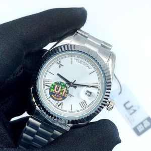 Herrenuhren, silberfarben, Rom, Ziffernblatt, großes Datum, Herren-Saphirglas, Edelstahl, automatische Mechanik, Montre de Luxe