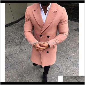 Ull ytterkläder kläder kläder dropp leverans 2021 mode män vinter varma blandningar coat lapel outwear overcoat jacka peacat mens lång kappa