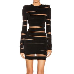 High Street Fashion Designer Runway Dress Women's Långärmad Crack Perspektiv Bandage 210521