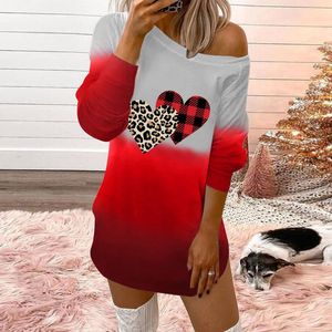 Casual Dresses Love Print Gradient Color Valentine's Day Dress Women Prints O-neck Off-shoulder Long Sleeves For Vestidos