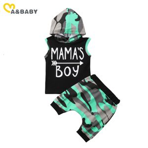 0-24m Sommarfödd Spädbarn Baby Boy Kläder Set Mamas brev Hooded Tops Camo Shorts Outfits Toddler Kostymer 210515