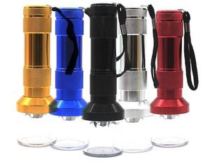 Party Favorit Aluminium Elektrisk Tobaksgrann Kross Herb Smoke Grinders Flashlight Pollen Cigarett Aluminium Alloy Metal Handhållen Chopper 5Colors DHL