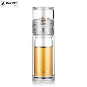 KAXIFEI Business Type Water Bottle Glass Bottle with Stainless Steel Tea Infuser Filter Double Wall Glass items 211013