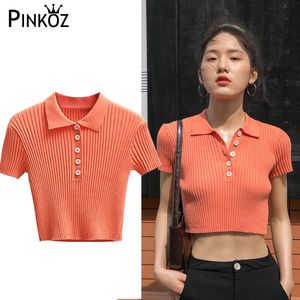 casual daily short knitting tops women orange sweet chic Tee summer bluzki damskie 210421