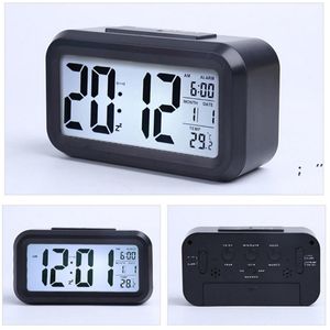 NEWSmart Sensor Nightlight Digital Alarm Clock with Temperature Thermometer Calendar Silent Desk Table Clock Bedside Wake Up ZZB11190