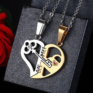 Pendant Necklaces Korean Creative Couple Heart Necklace For Women Men Fashion Stainless Steel Two Part Lovers Jewelry Retail CN-059