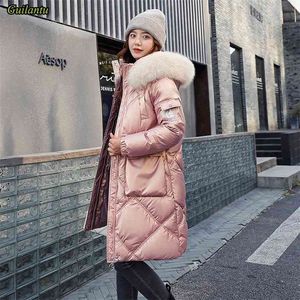 Winter Puffer Jacket Women Coat Thick Down Cotton Padded Long Parkas Mujer Fashion Fur Collar Hooded Parka Overcoat Female 210923