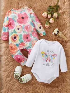 Baby 1pc Floral Imprimir Jumpsuit 1 PC Slogan Gráfico Bodysuit ela