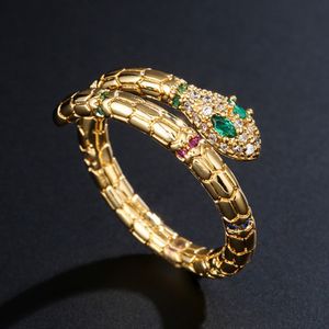 Fashion Real Gold Snake Ring For Women Girl Adjustable Exquisite Shiny Cubic Zirconia Finger Rings Wedding Jewelry Gift
