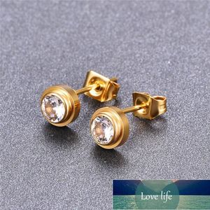 Stud Martick Round Örhängen Rose Gold Färg Singel Shining Cubic Woman Brincos Bröllop Smycken E155