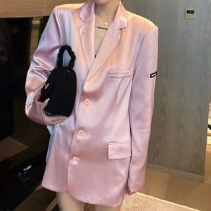 Women Pink Solid Color Big Size Blazer Notched Long Sleeve Loose Jacket Fashion Casual Spring Summer 16F0781 210510