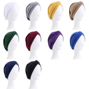 Berretti hijab modali morbidi in tinta unita Donne musulmane africane Twist Treccia Turbante Cappello Arabo islamico Wrap Foulard Perdita di capelli Cap