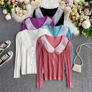 Primavera Outono Mulheres Pullover Pullover Sweater Lotus Folha Coleira de Mangas de Manga Completa Top GD557 210506