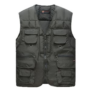 Bawełna Ciepła kamizelka Mężczyzna Zima Z Wiele Kieszenie Męska Kurtka Bez Rękawów Męska Moda Zipper Pro Dziennikarz Waistcoat WFY41 211105