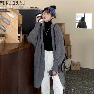 Werueruyu Fall Winter Wool Cardigan Kvinnors Mellanlängd V-Neck Sweater Lös Tjock Cashmere Stickad Jacka 210608