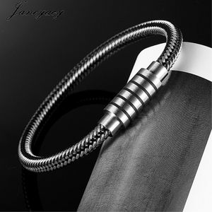 Punk Black and White Braided Steel Wire Bracelet Magnetic Buckle Simple Style Fashion Wristband Men Stainless Steel Bracelets