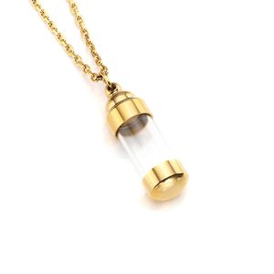 Rostfritt stål Glasflaska Cremation Smycken Cylinder Pendant Memorial Halsband för Kvinnor Ash Keepsake med Fill Kit