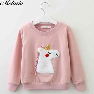 Melario Children Tops New Fashion Princess Clohting Solid color Cartoon Pony Pattern Long sleeve Baby Girls clothes For 3-7 Y 210412