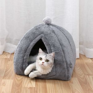 Winter Warm Pet Cat Bed Cats House Foldable Dog Beds Non-slip Bottom Pet Beds Tent Removable Washable Cats Nest Puppy Dog Kennel 210713