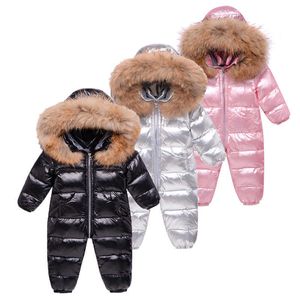 2021 Rosyjska zima w dół kurtka dla chłopca dzieci Gruby garnitur narciarski dziewczyna kaczka w dół kombinezon dziecko snowsuit dla dzieci kombinezon dziecięcy H0909
