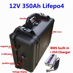 12V 350AH LifePO4 батарея с BMS для UPS RV Caravans Motorhome Marine Camerers Открытый источник питания энергии хранения + 20A зарядное устройство