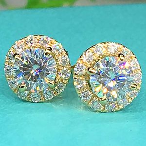 Stud k Yellow Gold Earrings Kobiety Karadny Okrągły Moissanite Diamond obecny ślub rocznica przyjęcie zaręczynowe prezent