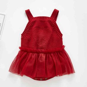 born Girls Tulle Skirt Braces Jumpsuits Clothes Spring Autumn Baby Rompers Knitted Children 210429