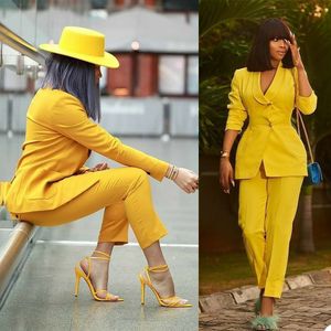 Shawl Lapel Women Blazer Suits Customise Bridesmaid Dress Two Buttons Yellow Party Gowns 2022 Solid Jacket Pants