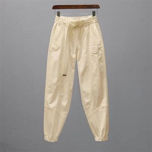 Ankomst Sommar Koreansk stil Kvinnor Casual Elastic Midja Ankellängd Byxor All-matchad Bomull Harem Plus Storlek W264 210512