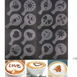 Cafe Foam Spray Mall Barista Stencils Dekorationsverktyg Fancy Mold Plast 12PC / Set Kaffe Tryck Blomma Modell RRE11749
