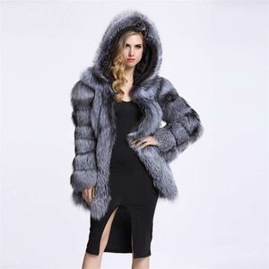 Zadorin Streetwear Faux Fur Coat Kurtka Zimowa Moda Kobiety Grube Ciepłe Fucią futra z Kapturem Plus Size Outerwear 210925