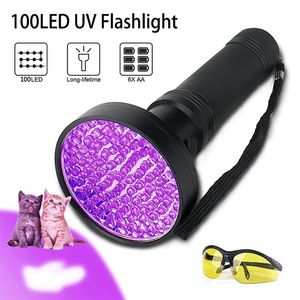 UV LED紫外線懐中電灯ランプ100 LED紫外の紫色のトーチライトブラックライト検知器犬の尿ペットの汚れとベッドの虫の蛍光灯のお金の検出器のスコーピオン