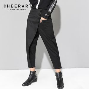 Harajuku Streetwear Harem Calças Calças de tornozelo Preto Mulheres Patchwork Femme Outono moda 210427